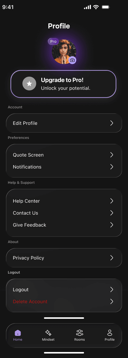 Mindset Profile screen